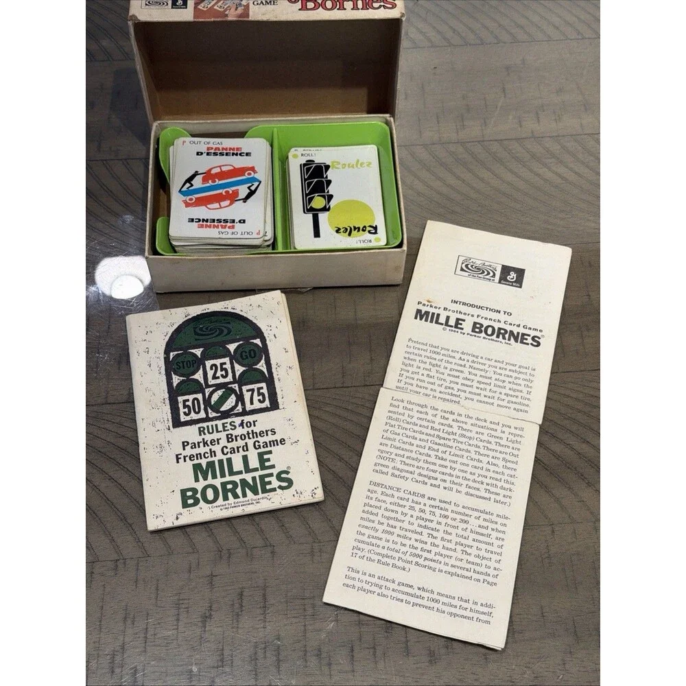 Vintage Mille Bornes Card Game 1971 Parker Brothers French Card Game READ